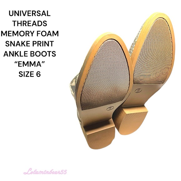 UNIVERSAL THREADS “EMMA” MEMORY FOAM SNAKE PRINT ANKLE BOOTS, SIZE 6, NEW IN BOX - Picture 3 of 14